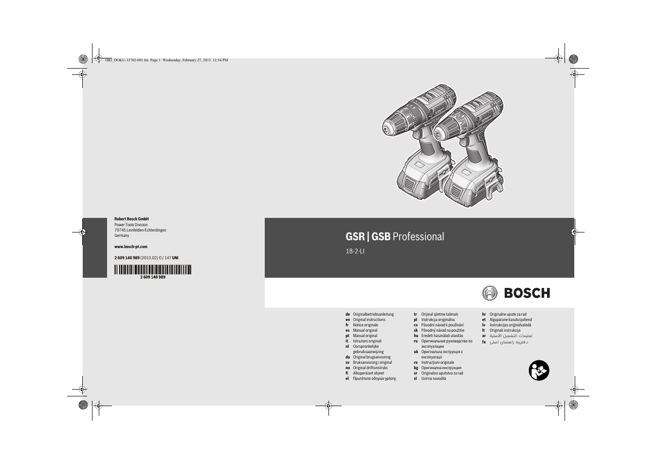 Bosch GSR 18-2-LI Professional User Manual | 146 pages