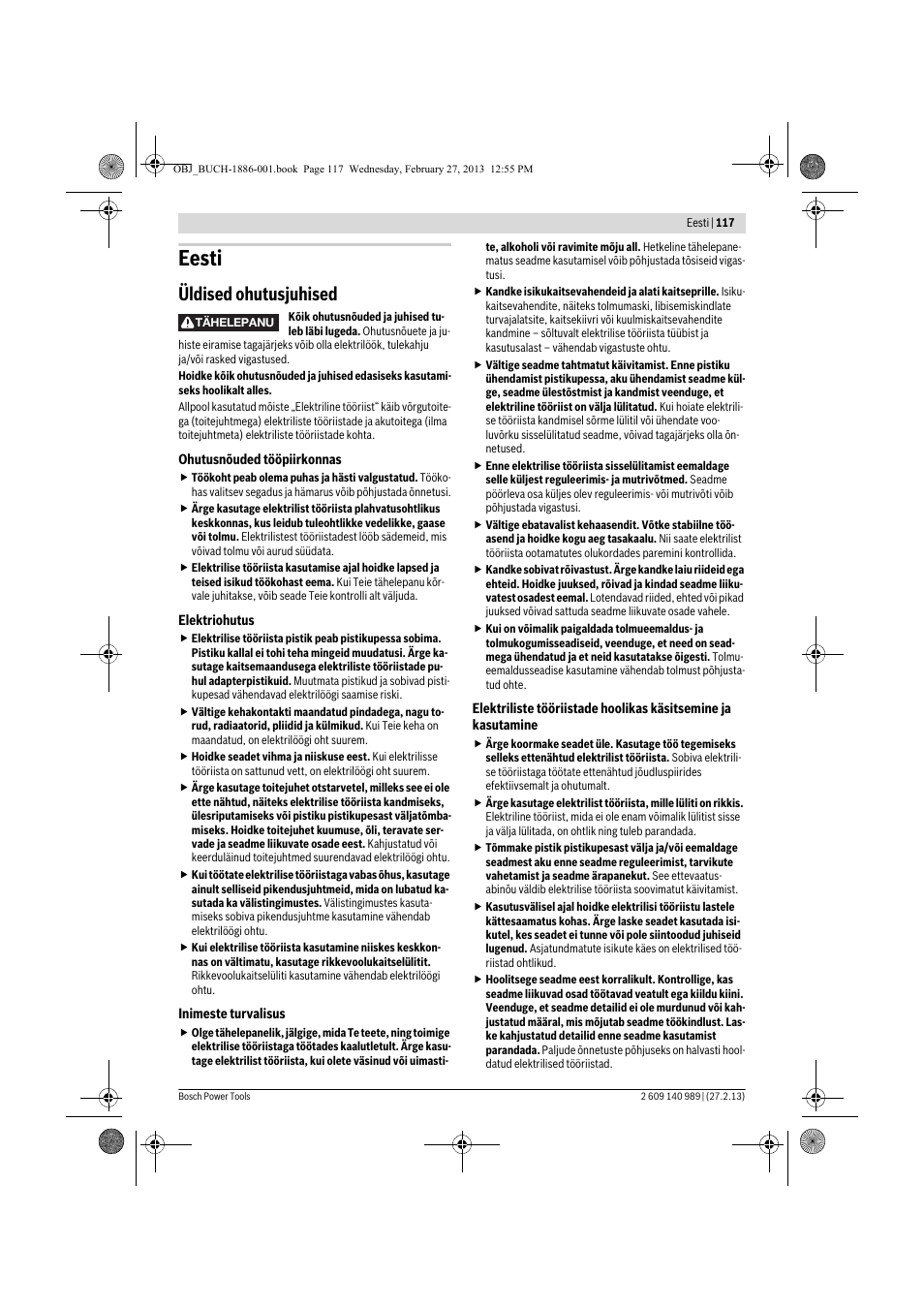 Eesti, Üldised ohutusjuhised | Bosch GSR 18-2-LI Professional User Manual | Page 117 / 146