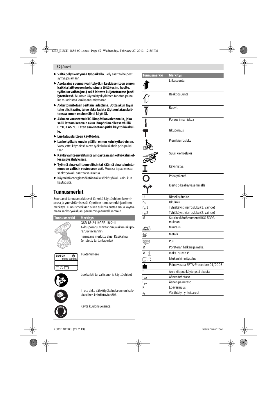 Tunnusmerkit | Bosch GSR 18-2-LI Professional User Manual | Page 52 / 146