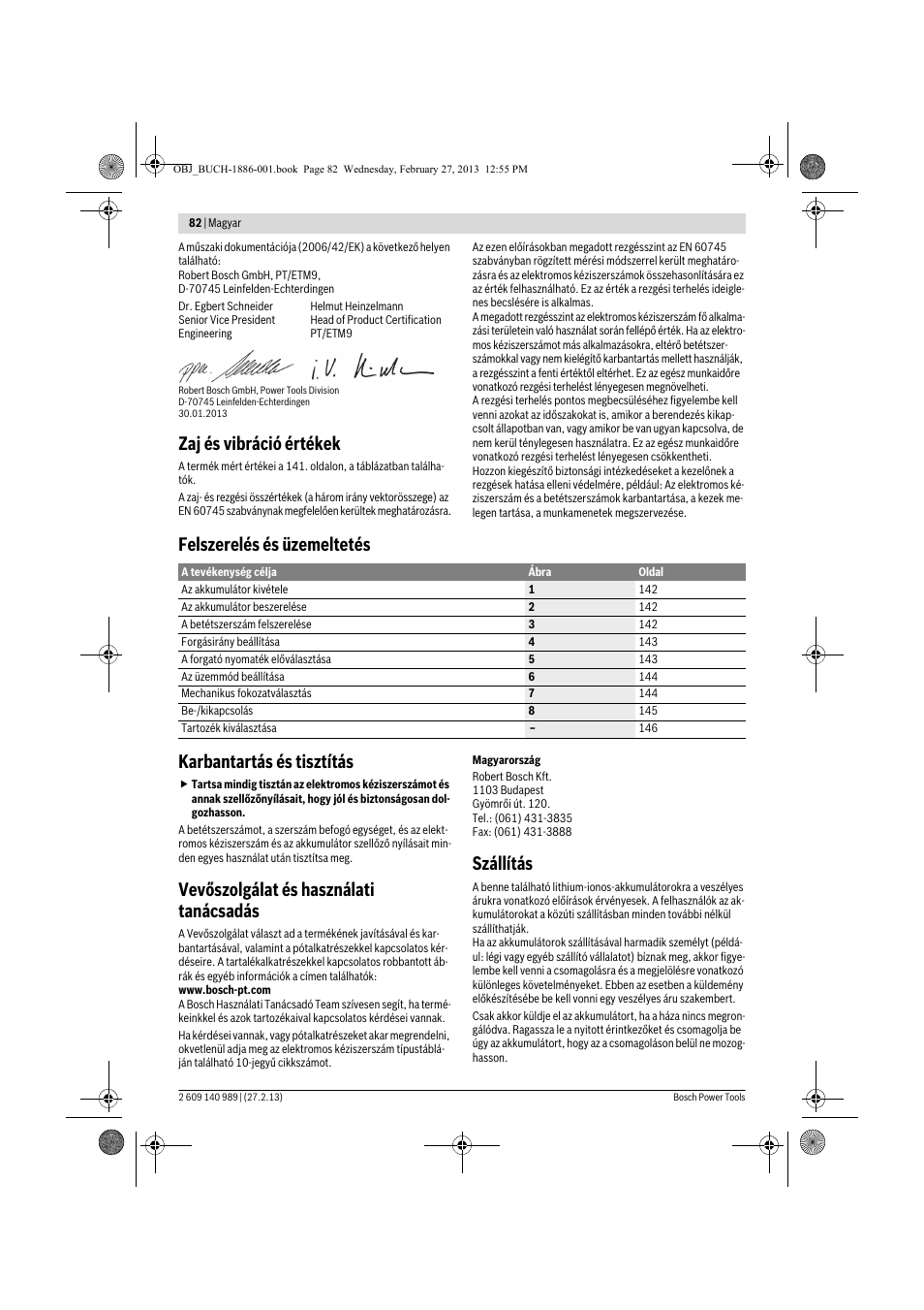 Zaj és vibráció értékek, Vevőszolgálat és használati tanácsadás, Szállítás | Bosch GSR 18-2-LI Professional User Manual | Page 82 / 146