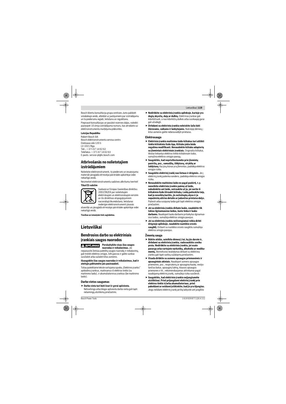 Lietuviškai, Atbrīvošanās no nolietotajiem izstrādājumiem | Bosch GBH 2-28 DFV Professional User Manual | Page 119 / 142