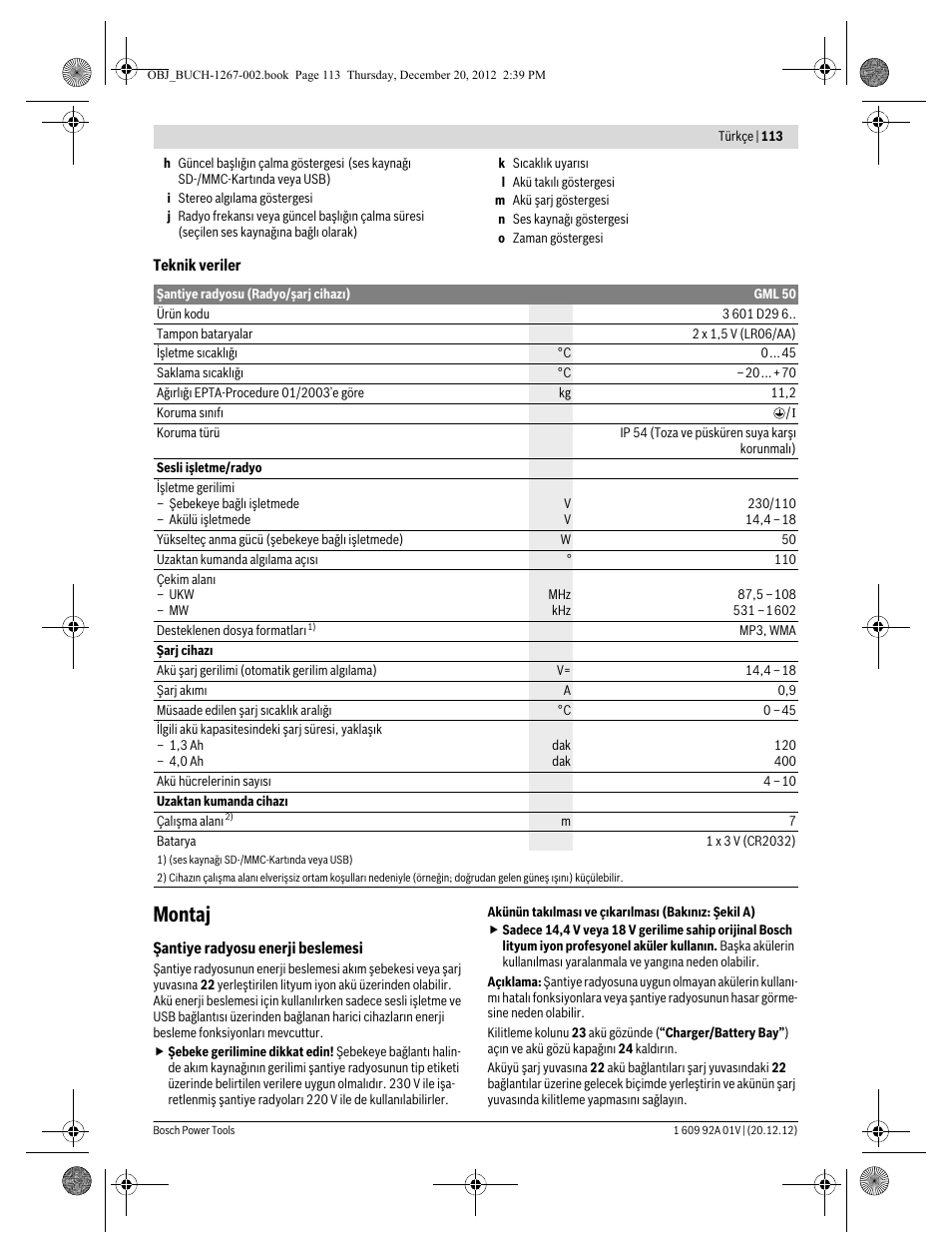Montaj | Bosch GML 50 Professional User Manual | Page 113 / 262