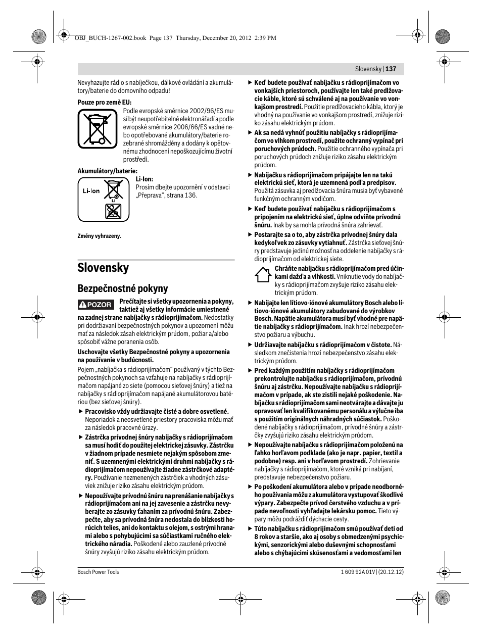 Slovensky, Bezpečnostné pokyny | Bosch GML 50 Professional User Manual | Page 137 / 262