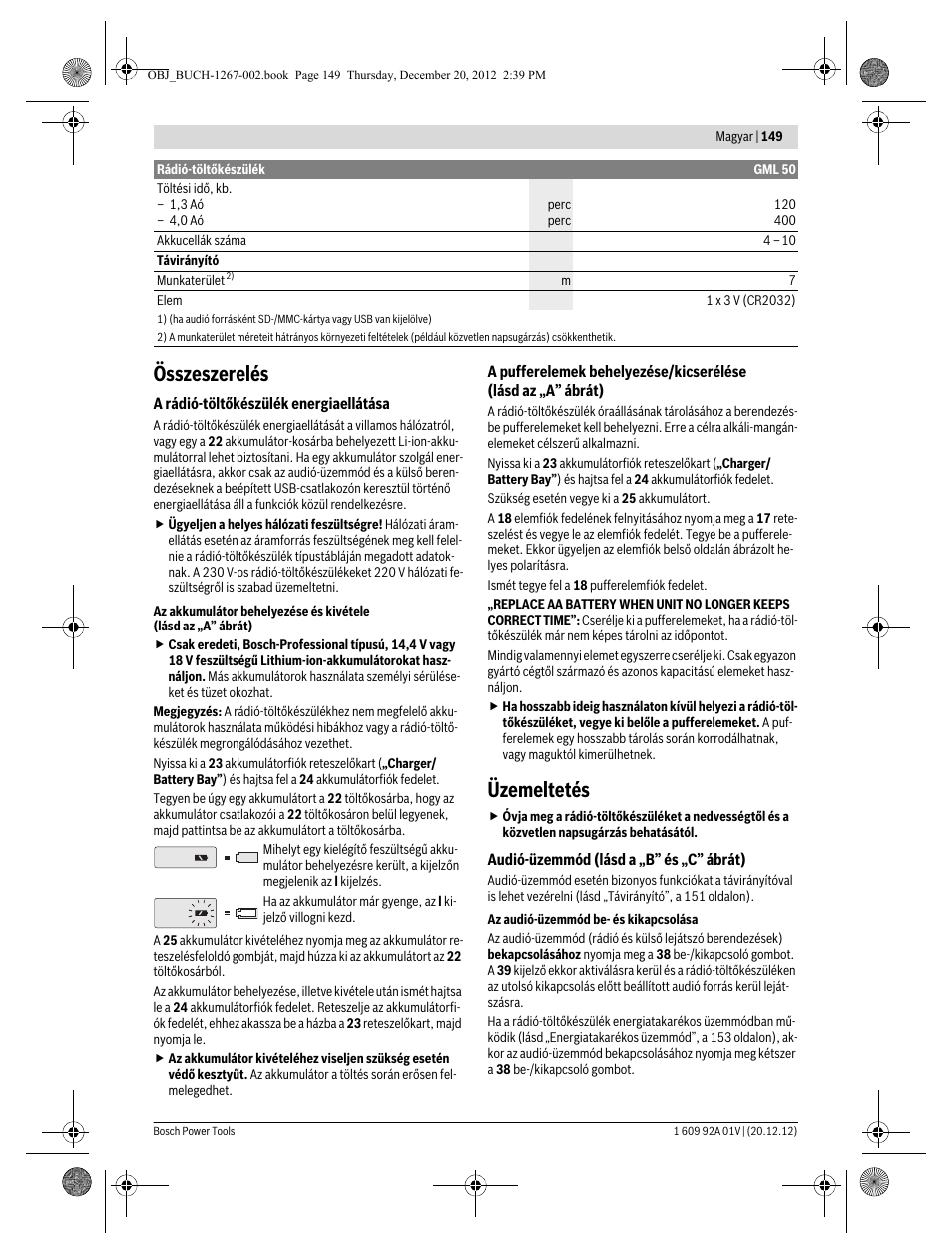 Összeszerelés, Üzemeltetés | Bosch GML 50 Professional User Manual | Page 149 / 262