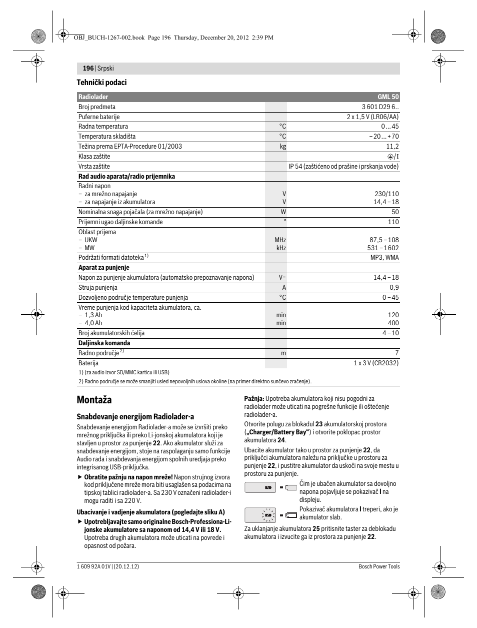 Montaža | Bosch GML 50 Professional User Manual | Page 196 / 262