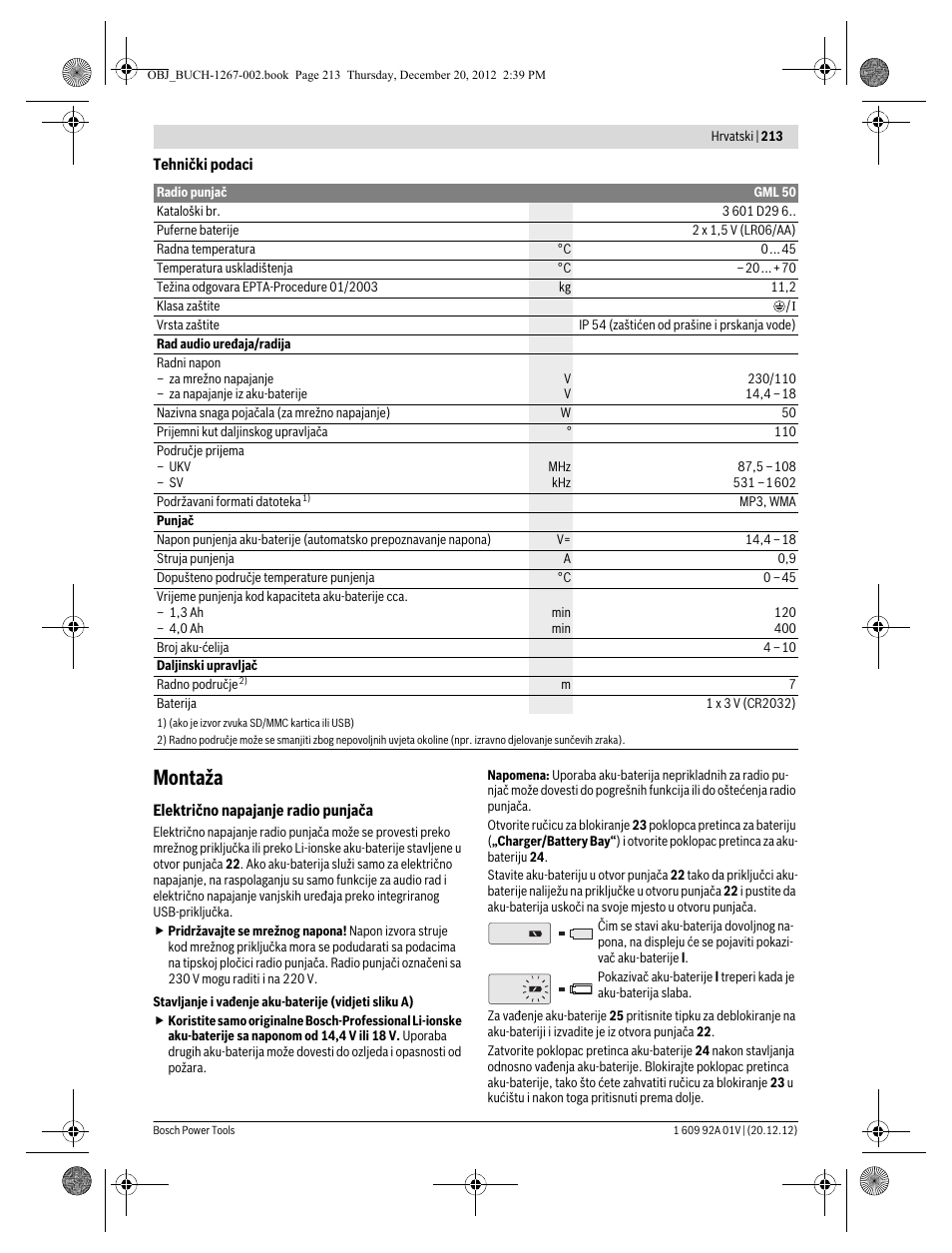 Montaža | Bosch GML 50 Professional User Manual | Page 213 / 262