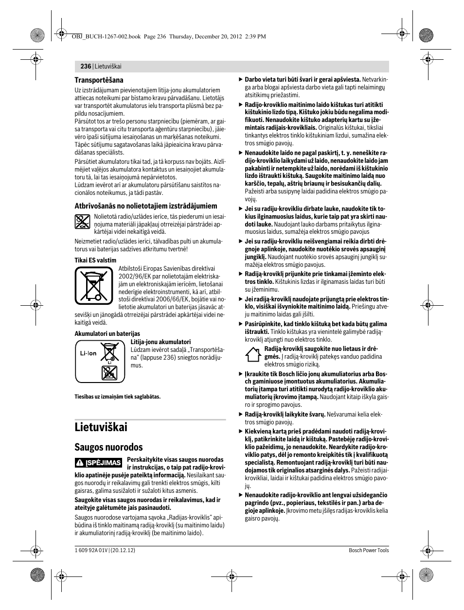 Lietuviškai, Saugos nuorodos | Bosch GML 50 Professional User Manual | Page 236 / 262