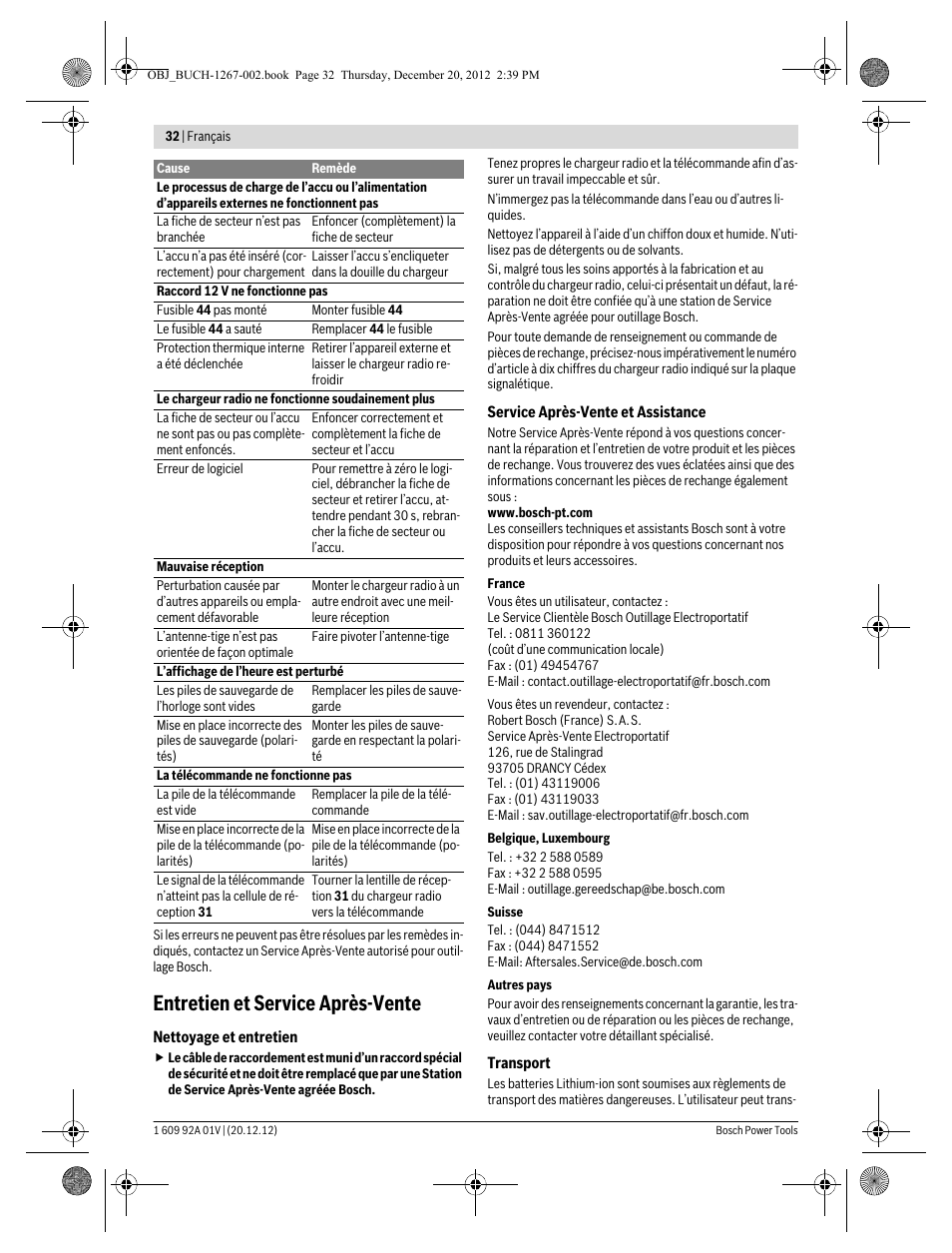 Entretien et service après-vente | Bosch GML 50 Professional User Manual | Page 32 / 262