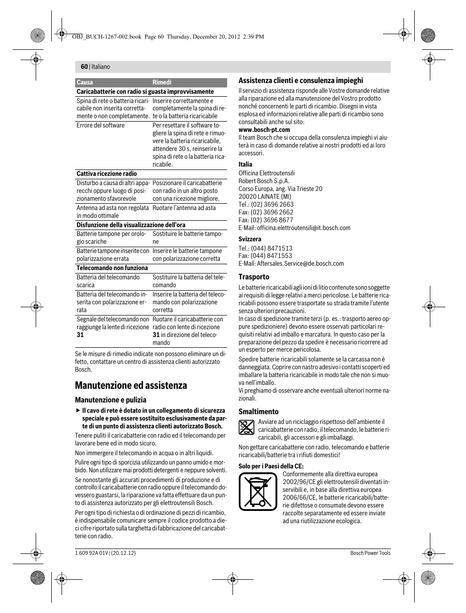 Manutenzione ed assistenza | Bosch GML 50 Professional User Manual | Page 60 / 262