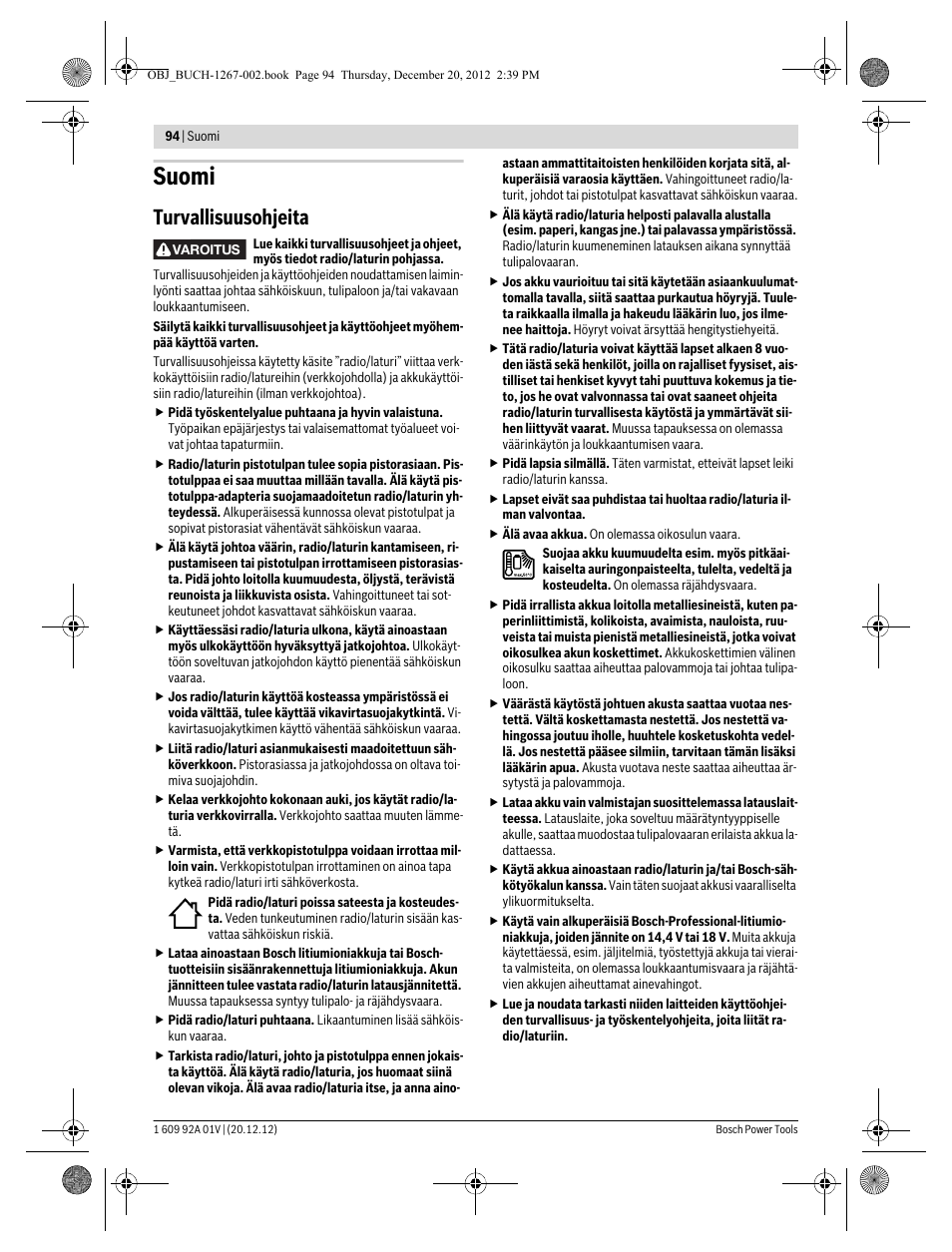 Suomi, Turvallisuusohjeita | Bosch GML 50 Professional User Manual | Page 94 / 262