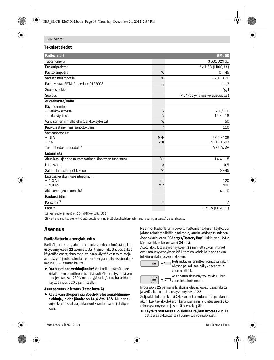 Asennus | Bosch GML 50 Professional User Manual | Page 96 / 262