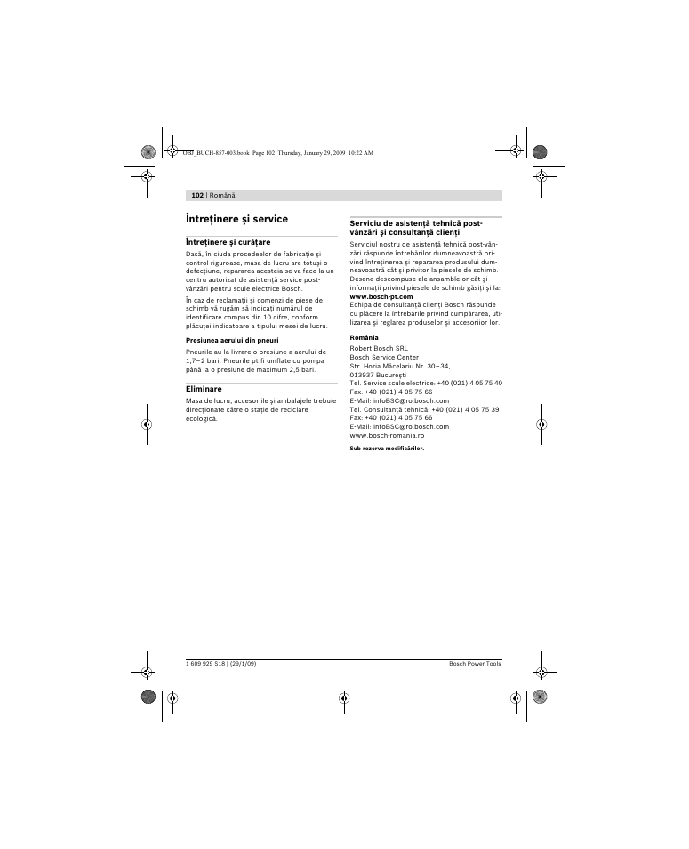 Întreţinere şi service | Bosch GTA 60 W Professional User Manual | Page 102 / 135