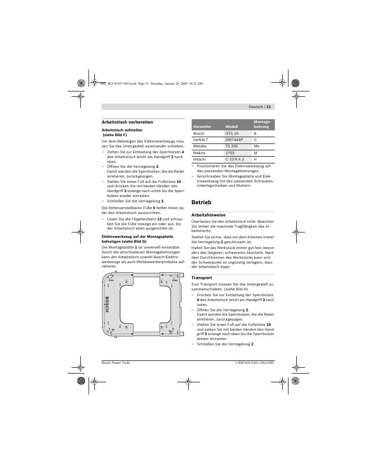 Betrieb | Bosch GTA 60 W Professional User Manual | Page 11 / 135