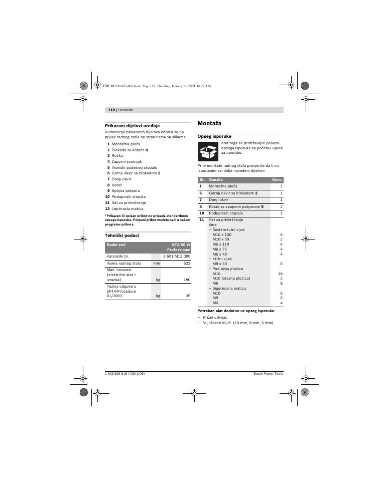 Montaža | Bosch GTA 60 W Professional User Manual | Page 118 / 135