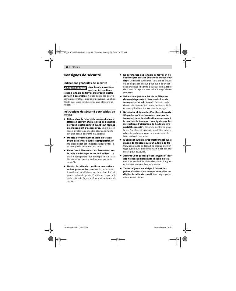 Consignes de sécurité | Bosch GTA 60 W Professional User Manual | Page 18 / 135