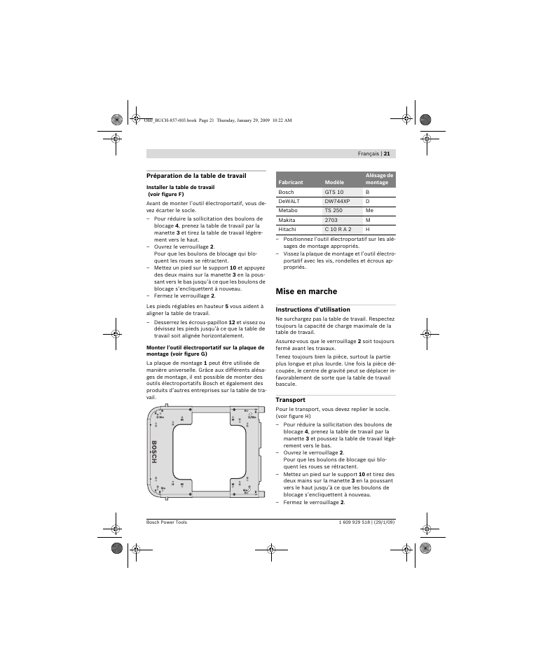 Mise en marche | Bosch GTA 60 W Professional User Manual | Page 21 / 135