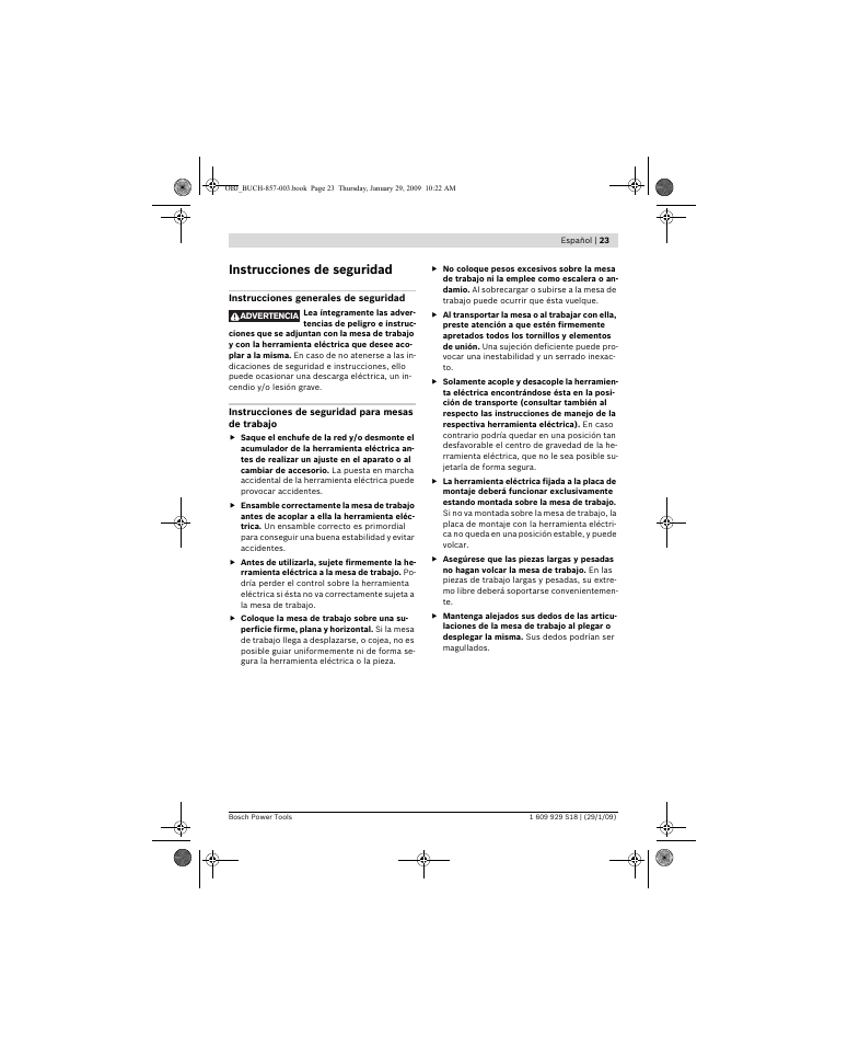 Instrucciones de seguridad | Bosch GTA 60 W Professional User Manual | Page 23 / 135