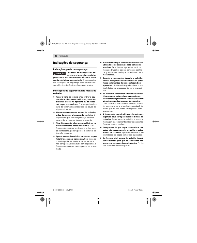 Indicações de segurança | Bosch GTA 60 W Professional User Manual | Page 28 / 135