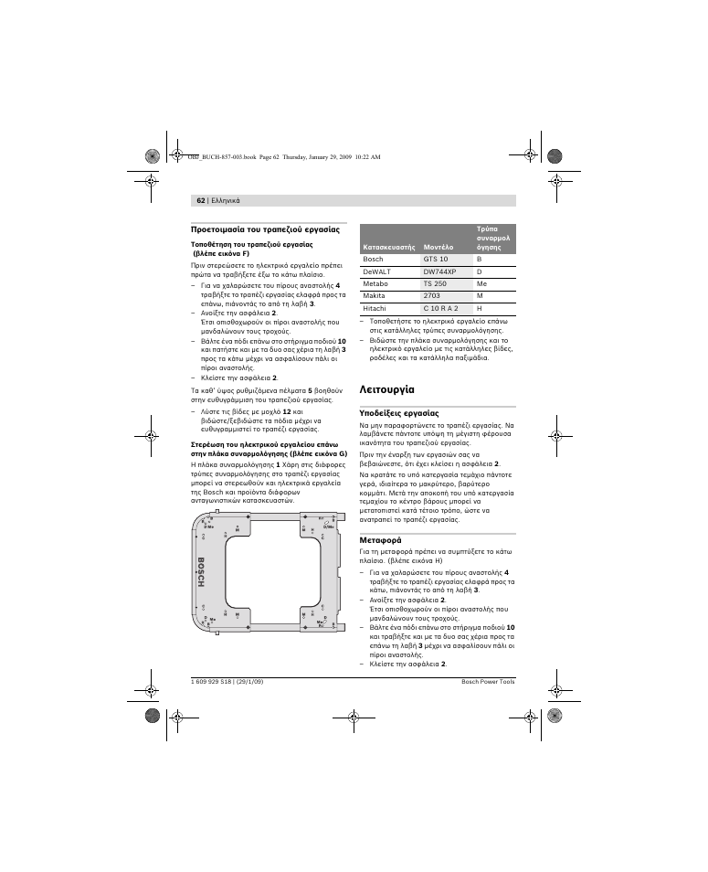 Λειτουργία | Bosch GTA 60 W Professional User Manual | Page 62 / 135