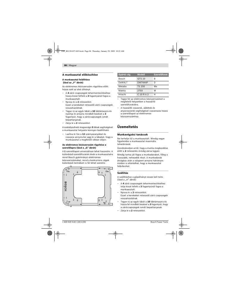 Üzemeltetés | Bosch GTA 60 W Professional User Manual | Page 86 / 135