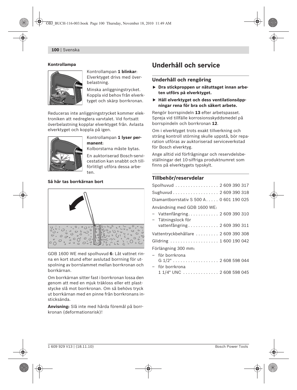 Underhåll och service | Bosch GDB 1600 WE Professional User Manual | Page 100 / 314