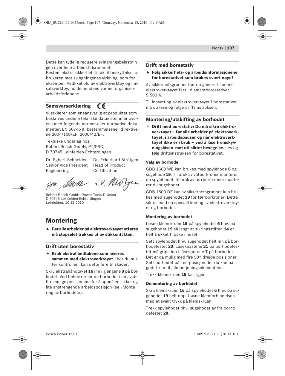 Montering | Bosch GDB 1600 WE Professional User Manual | Page 107 / 314