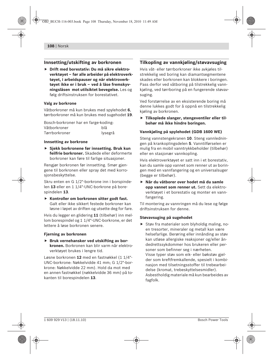 Bosch GDB 1600 WE Professional User Manual | Page 108 / 314