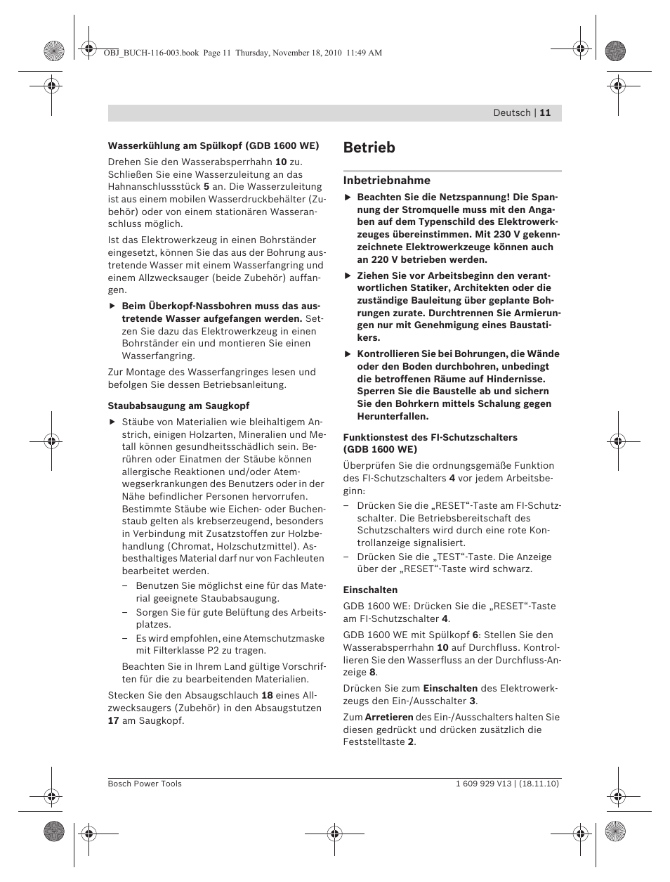 Betrieb | Bosch GDB 1600 WE Professional User Manual | Page 11 / 314