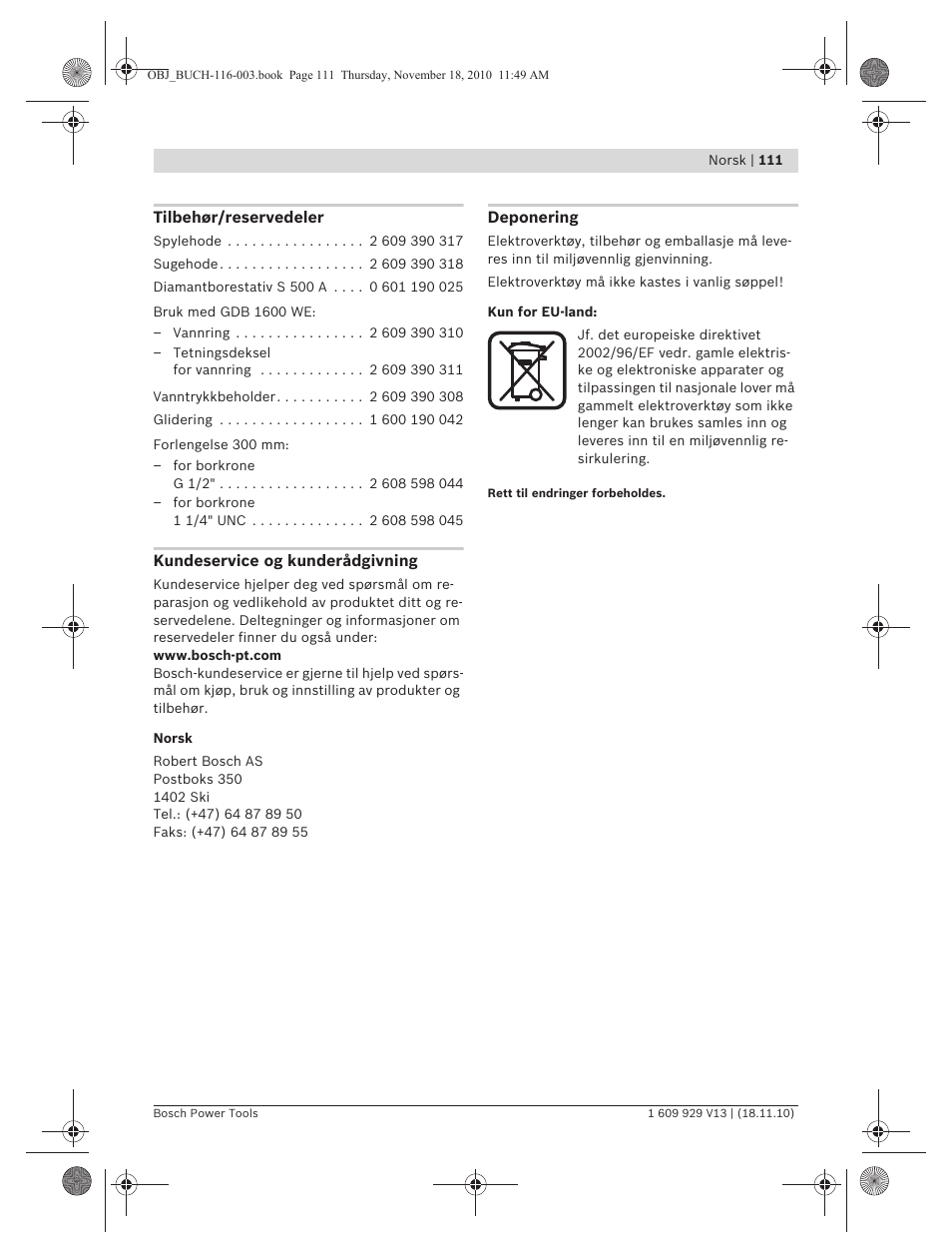 Bosch GDB 1600 WE Professional User Manual | Page 111 / 314