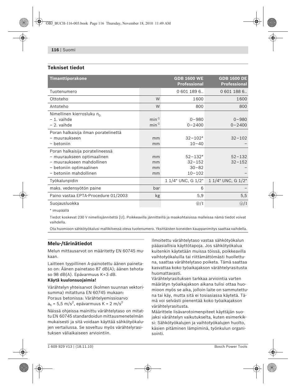 Bosch GDB 1600 WE Professional User Manual | Page 116 / 314