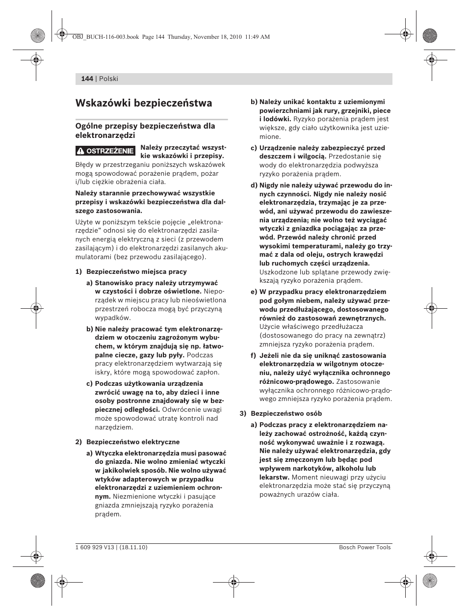 Wskazówki bezpieczeństwa | Bosch GDB 1600 WE Professional User Manual | Page 144 / 314