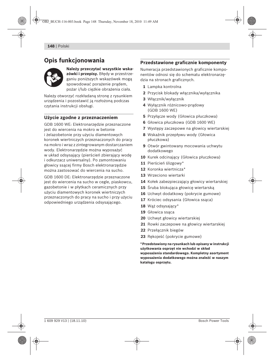 Opis funkcjonowania | Bosch GDB 1600 WE Professional User Manual | Page 148 / 314