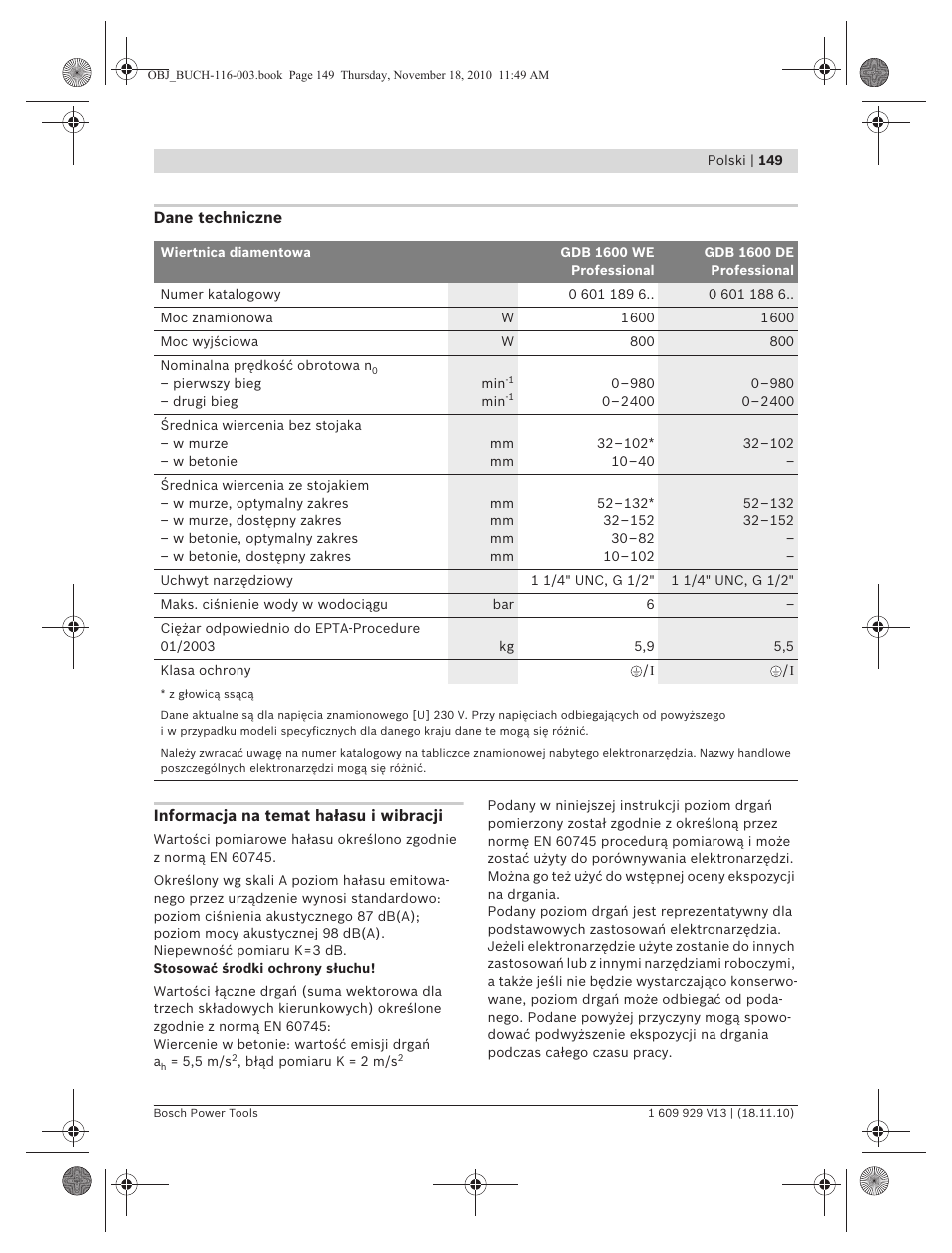 Bosch GDB 1600 WE Professional User Manual | Page 149 / 314