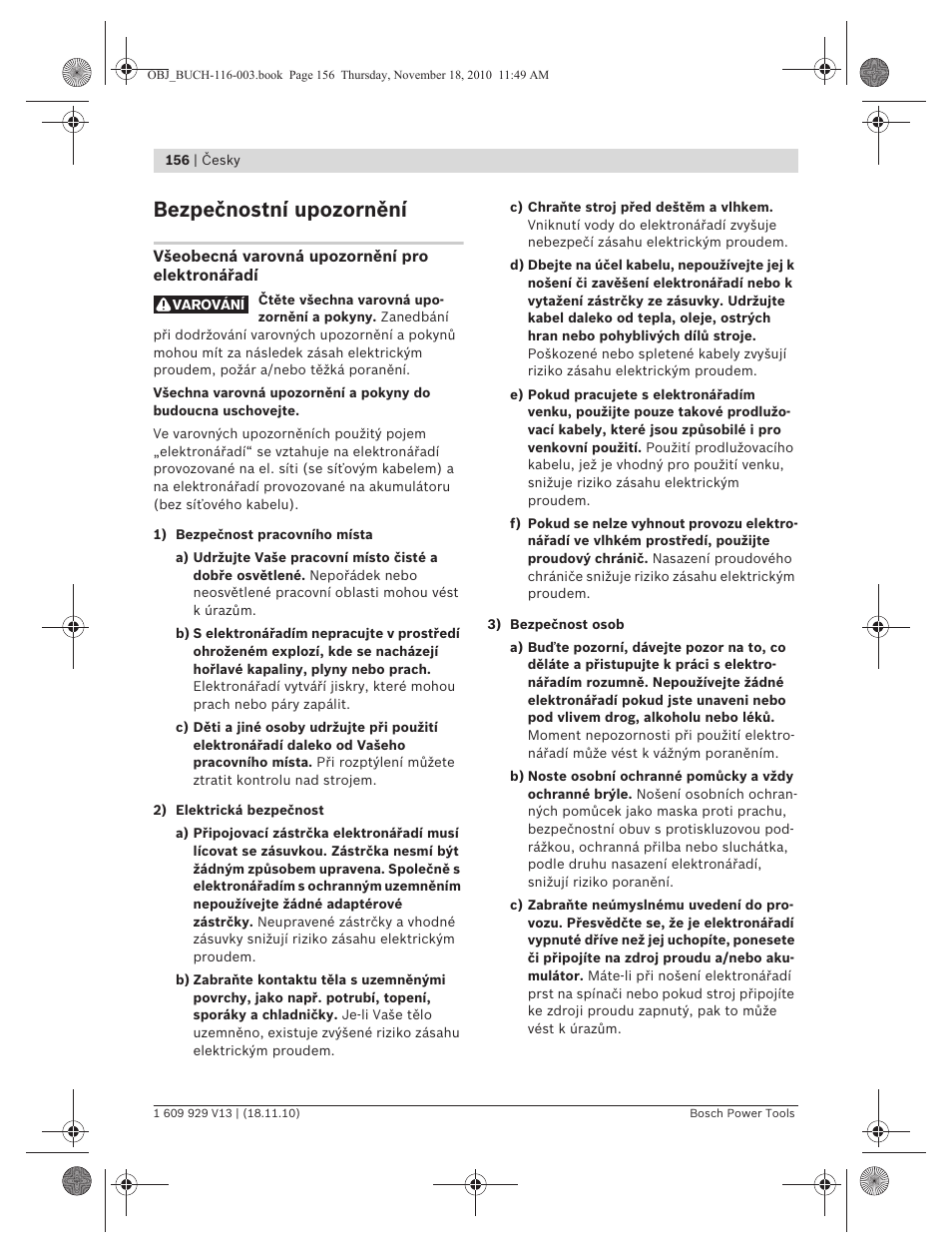 Bezpečnostní upozornění | Bosch GDB 1600 WE Professional User Manual | Page 156 / 314