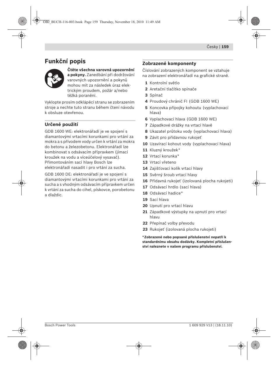 Funkční popis | Bosch GDB 1600 WE Professional User Manual | Page 159 / 314