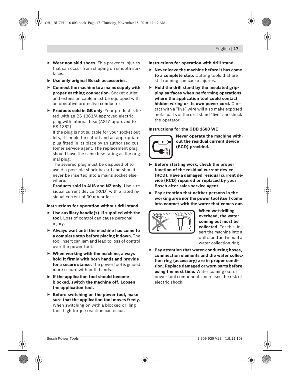 Bosch GDB 1600 WE Professional User Manual | Page 17 / 314