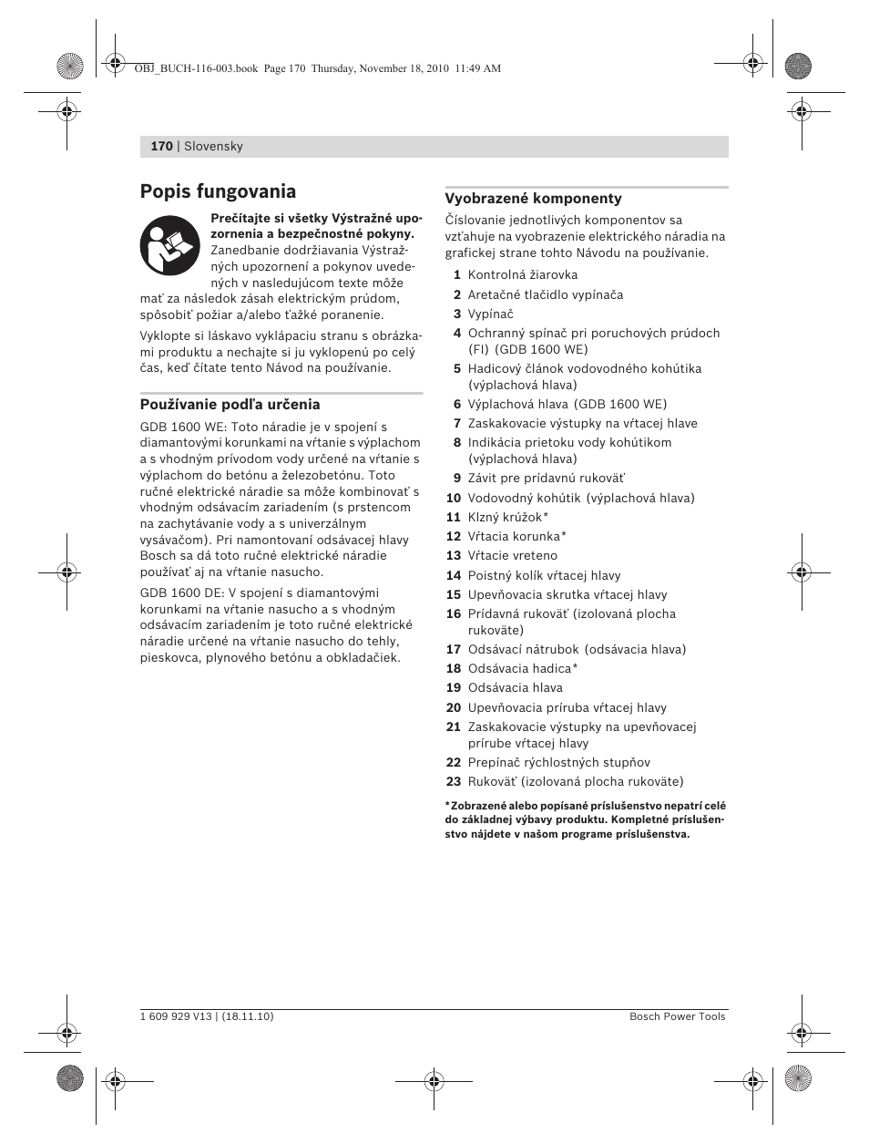Popis fungovania | Bosch GDB 1600 WE Professional User Manual | Page 170 / 314