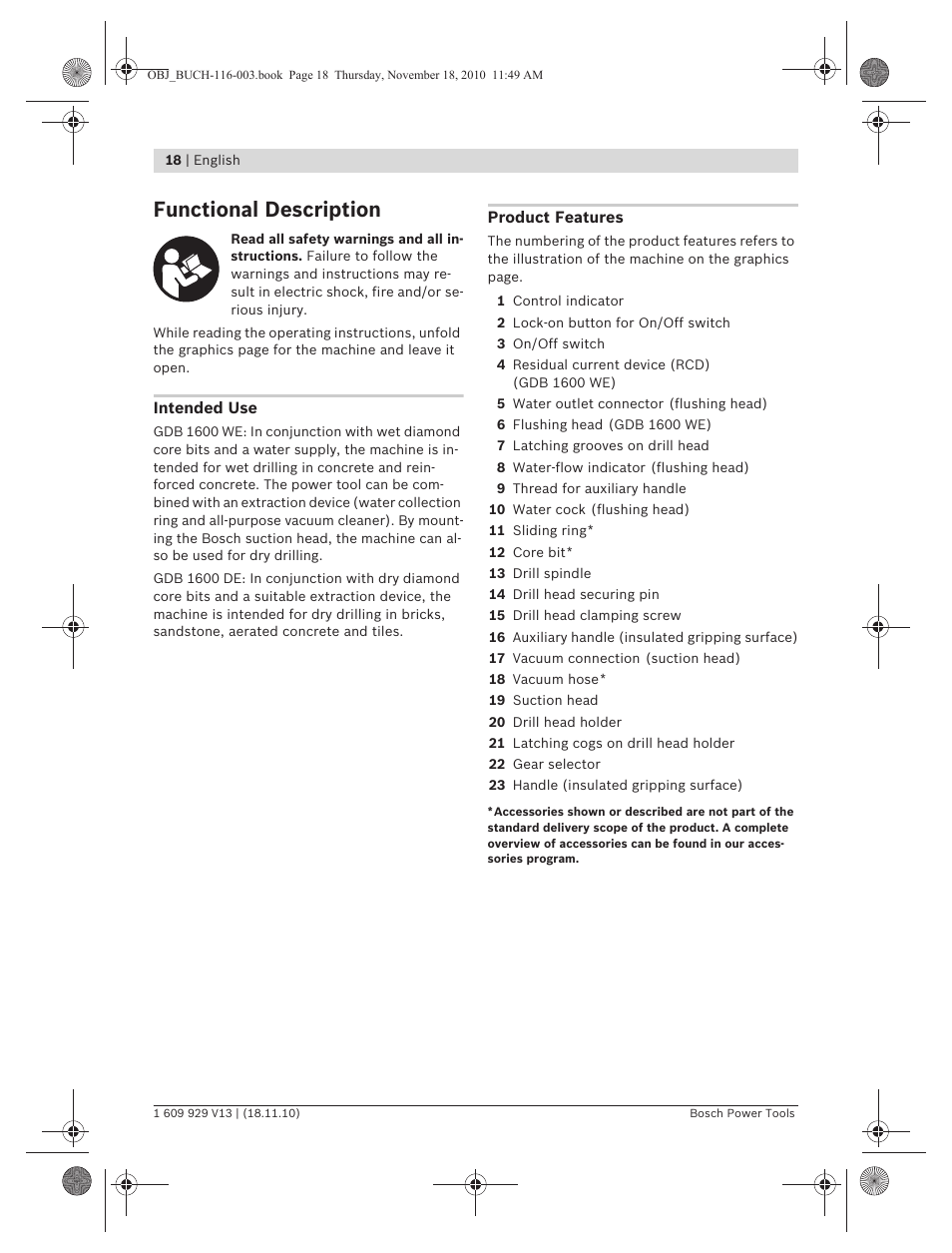 Functional description | Bosch GDB 1600 WE Professional User Manual | Page 18 / 314