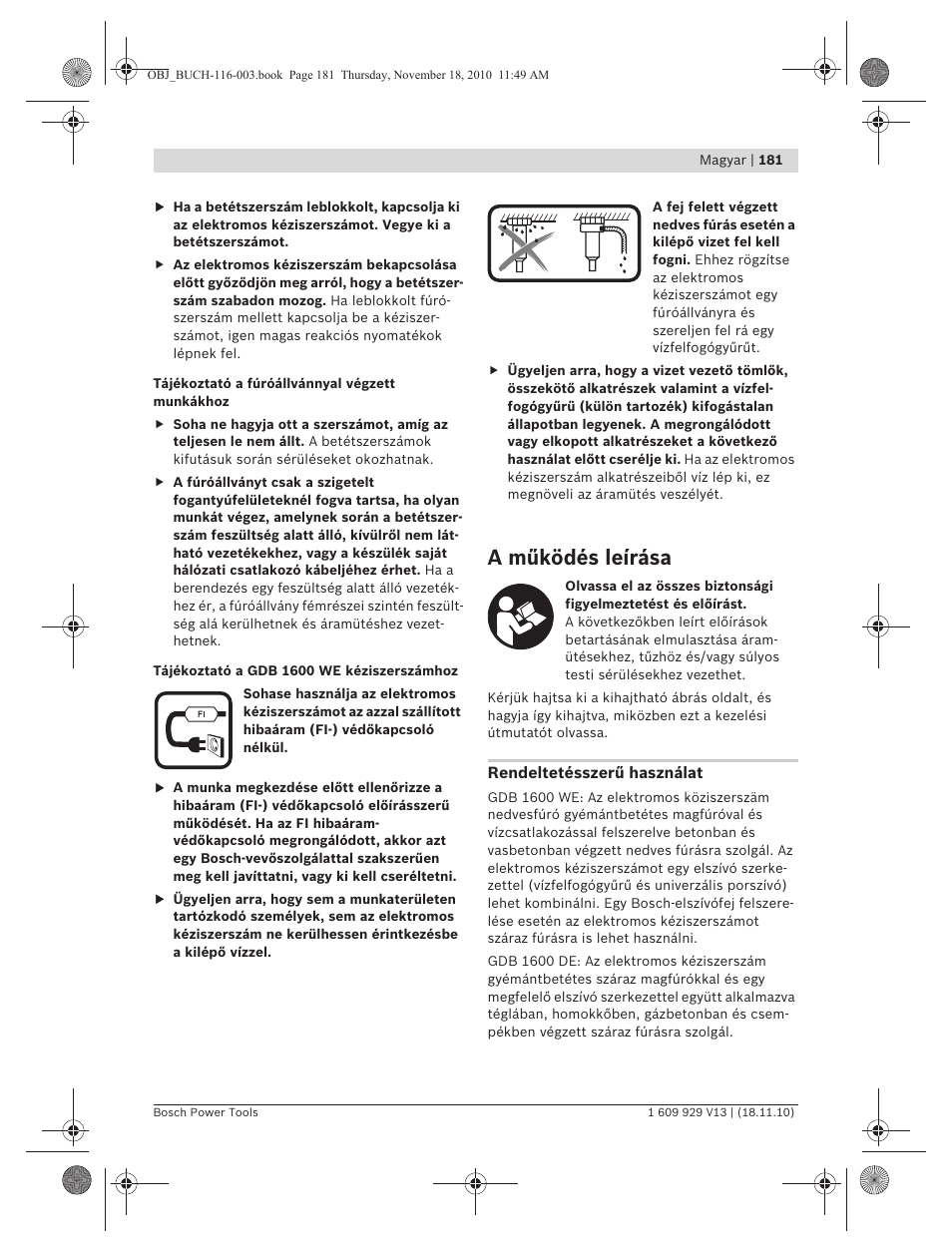 A működés leírása | Bosch GDB 1600 WE Professional User Manual | Page 181 / 314