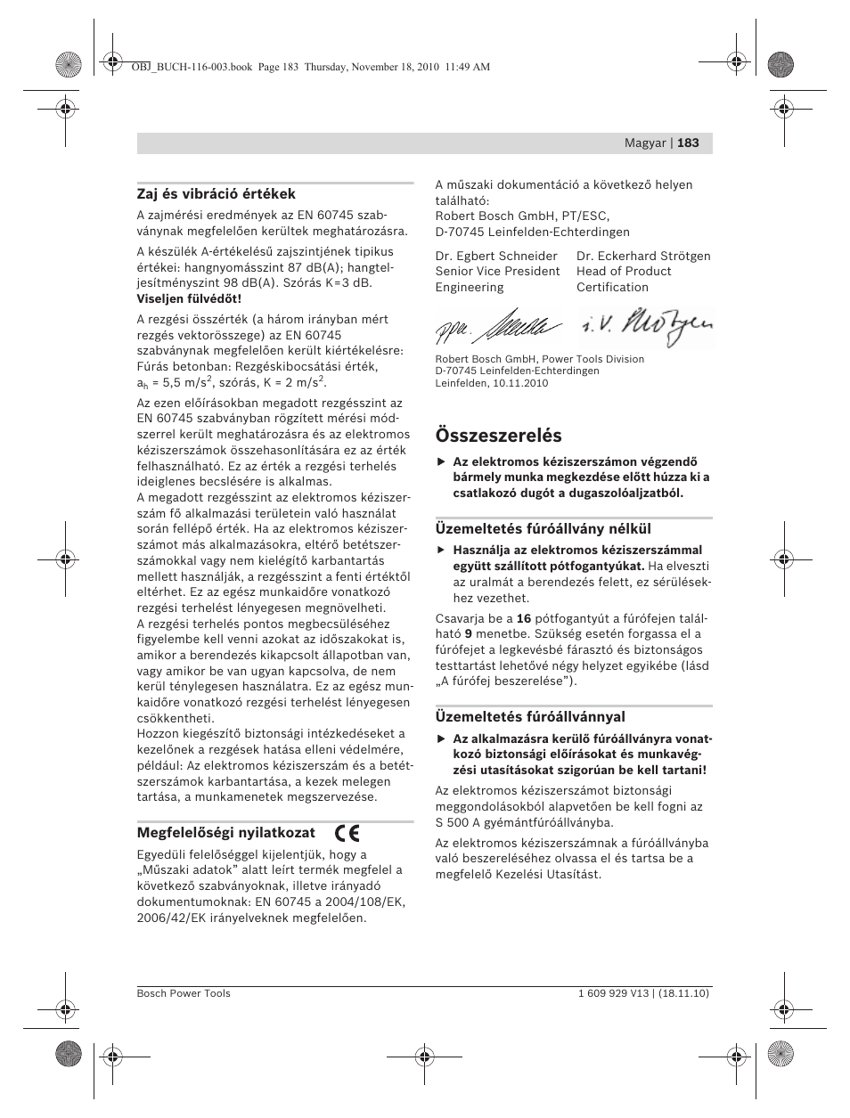 Összeszerelés | Bosch GDB 1600 WE Professional User Manual | Page 183 / 314