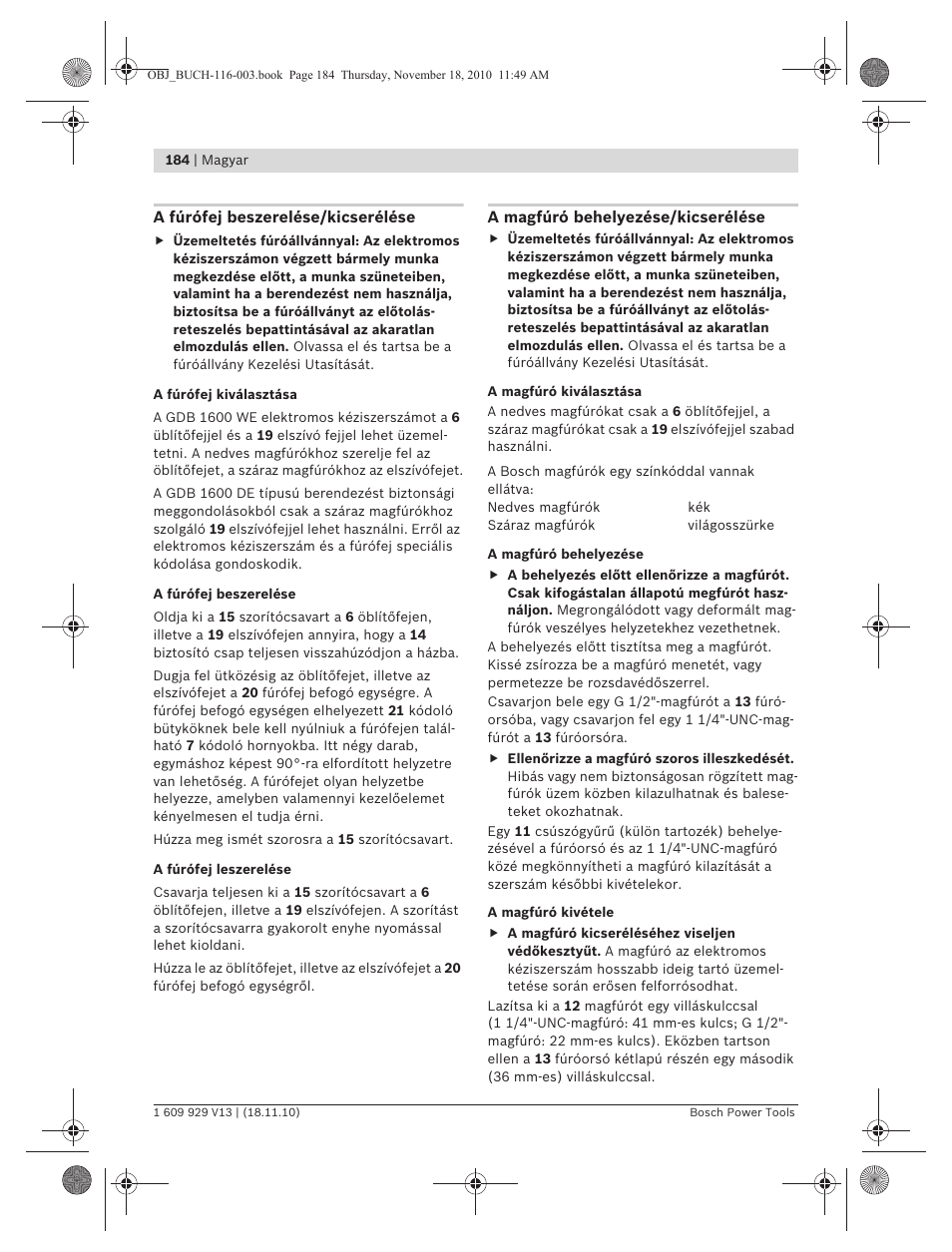 Bosch GDB 1600 WE Professional User Manual | Page 184 / 314