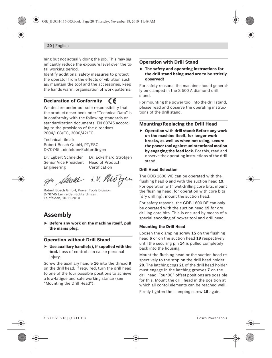 Assembly | Bosch GDB 1600 WE Professional User Manual | Page 20 / 314