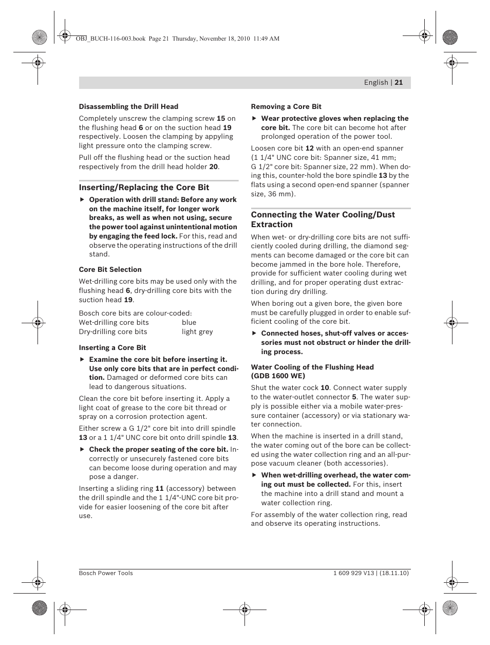 Bosch GDB 1600 WE Professional User Manual | Page 21 / 314