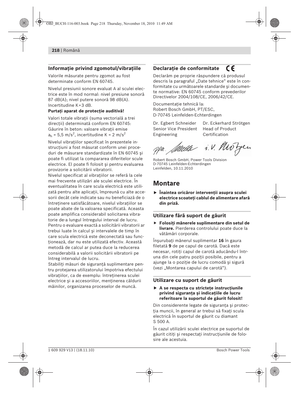 Montare | Bosch GDB 1600 WE Professional User Manual | Page 218 / 314