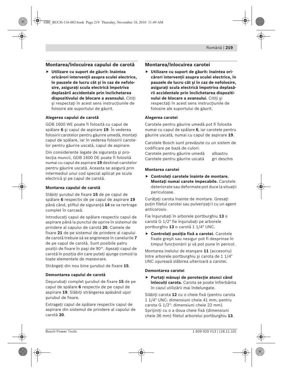 Bosch GDB 1600 WE Professional User Manual | Page 219 / 314