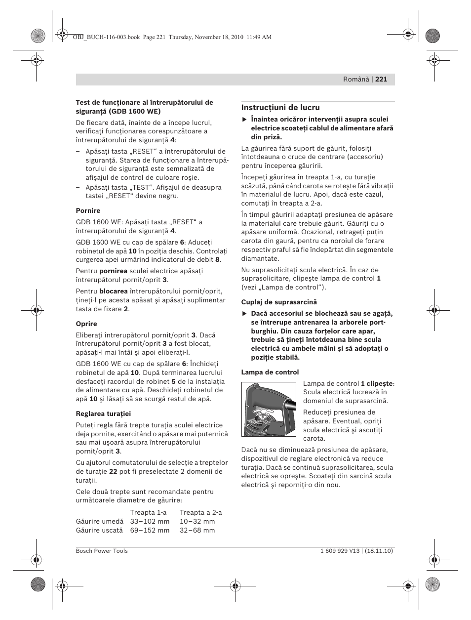 Bosch GDB 1600 WE Professional User Manual | Page 221 / 314