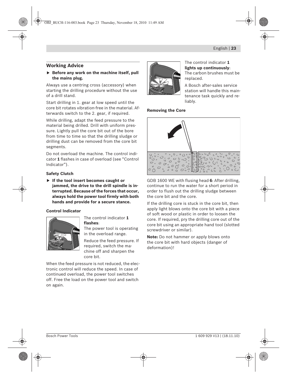 Bosch GDB 1600 WE Professional User Manual | Page 23 / 314