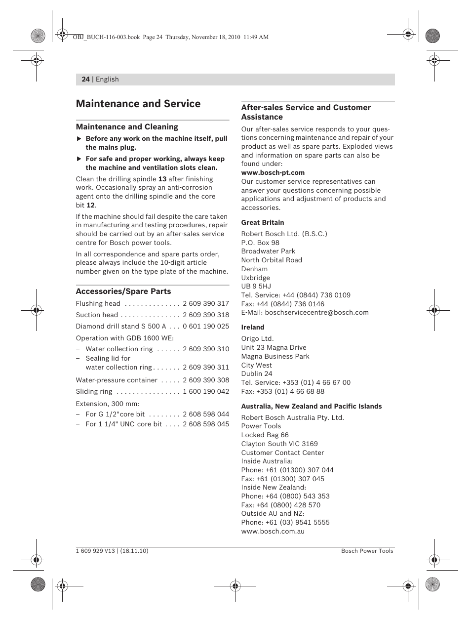 Maintenance and service | Bosch GDB 1600 WE Professional User Manual | Page 24 / 314