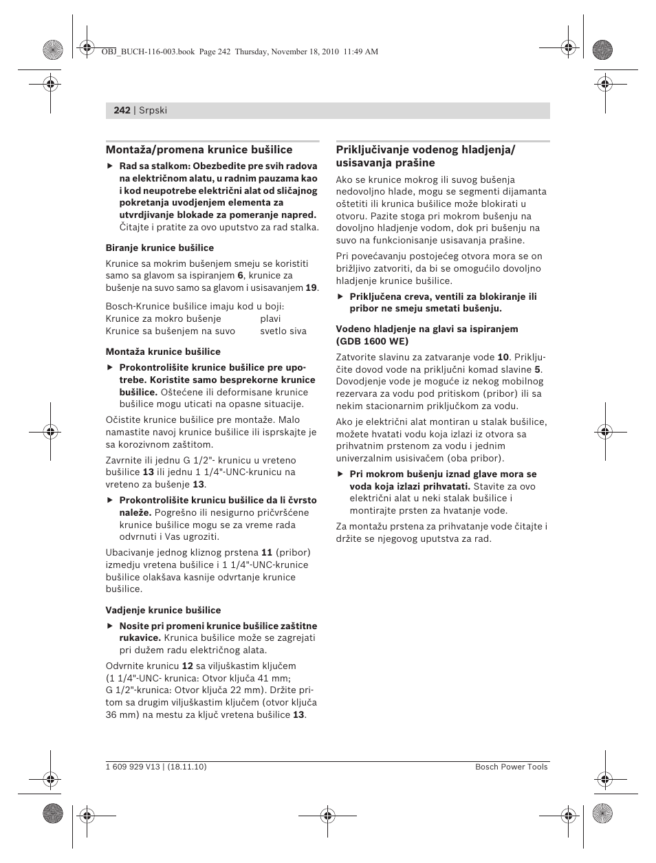 Bosch GDB 1600 WE Professional User Manual | Page 242 / 314