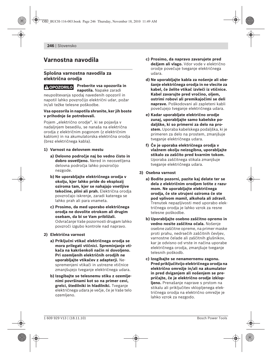 Varnostna navodila | Bosch GDB 1600 WE Professional User Manual | Page 246 / 314